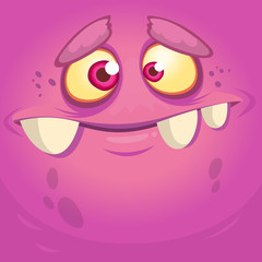 Cartoon monster face. Vector Halloween pink monster avatar