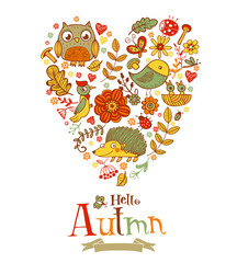 Hello Autumn banner in doodle style