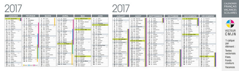 Calendrier fran&ccedil;ais 2017 avec vacances scolaires