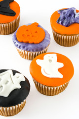 Halloween cupcakes isolated on white background
