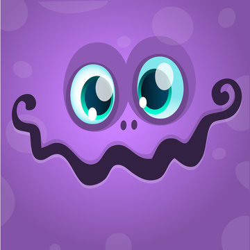 Cartoon monster face. Vector Halloween violet monster avatar