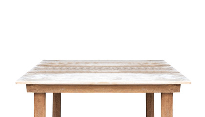 Empty top of wood table isolated on white background. For product display,This has clipping path.