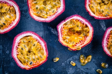 ripe organic passion fruit. above view