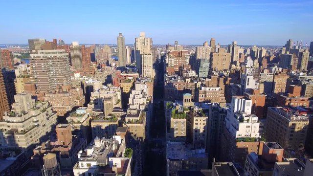 Aerial footage of residential apartment buildings in New York Manhattan