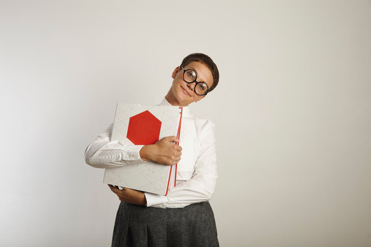 Portrait Of A Tired Teacher With Binders