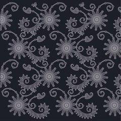 Fabric dark blue and purple floral hand drawn texture, vector illustration