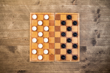 Draughts checkers board game.