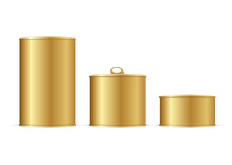 Set of Gold Tin Cans. Vector