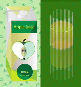 A glass of apple juice. Packaging juice. Vector