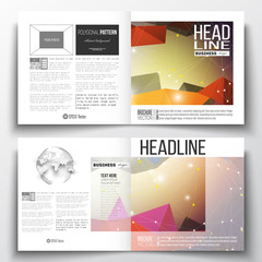 Set of business templates for brochure, magazine, flyer. Molecular construction, connected lines and dots, scientific pattern on abstract colorful polygonal background, modern triangle vector texture