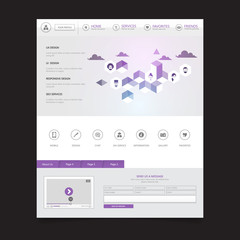 Website template with abstract low poly background. Vector Design.