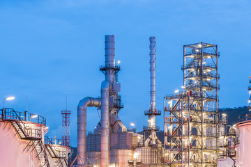 Oil refinery and Petroleum industry at night time