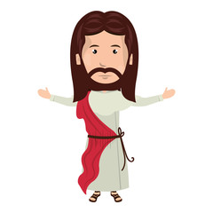 jesus christ man with open arms cartoon. catholic religion. vector illustration