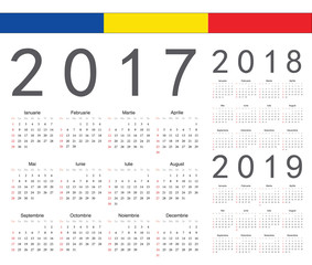 Set of Romanian 2017, 2018, 2019 year vector calendars