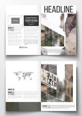 Set of business templates for brochure, magazine, flyer, booklet or annual report. Polygonal background, blurred image, urban landscape, modern stylish triangular vector texture