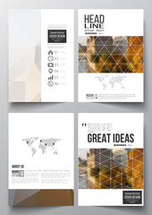 Set of business templates for brochure, magazine, flyer, booklet or annual report. Polygonal background, blurred image, urban landscape, cityscape, modern stylish triangular vector texture