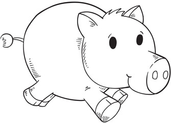 Doodle Pig Vector Illustration Art