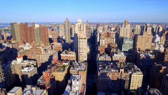 Aerial footage of residential apartment buildings in New York Manhattan