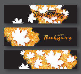 Happy Thanksgiving Day. Three Origami Autumn Greetings card