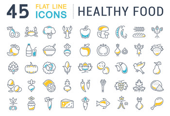 Set Vector Flat Line Icons Healthy Food