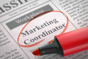 Obraz premium Marketing Coordinator Job Vacancy. 3D Illustration.