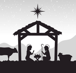 silhouette manger merry christmas isolated design vector illustration eps 10