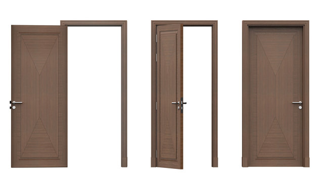 Porte in legno aperte e chiuse render 