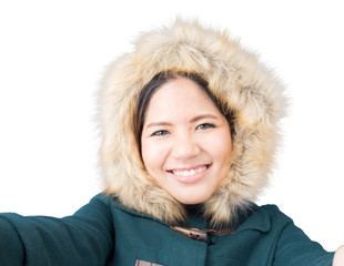 asian woman wearing green coat