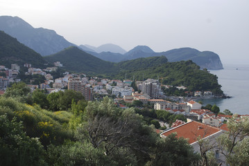 Fototapeta na wymiar Mountain landscape, buildings in Montenegro. Travel in Europe.