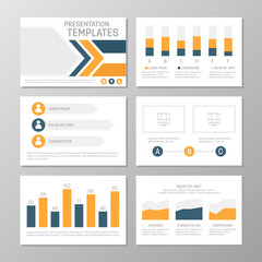 Set of blue and orange template for multipurpose presentation slides. Leaflet, annual report, book cover design.