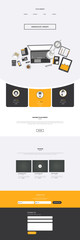 Vector One Page Website Template in flat design, with top view of office supplies. Editable Vector Illustration

