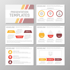 Set of red and yellow template for multipurpose presentation slides. Leaflet, annual report, book cover design.
