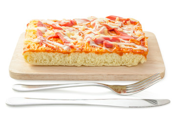Homemade delicious fresh a slice of pizza on wooden plate.
