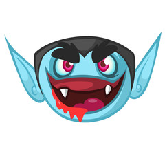 Dracula Face Colored Vector Icon. Halloween vampire head smiling