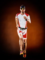 man  runner running triathlon ironman isolated