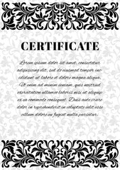 Template for creating a certificate. Decoration and background of vintage tracery