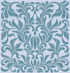 Element for seamless pattern in vintage style. Floral decoration tracery on a blue background. 