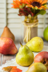 Assorted pears of new harvest.