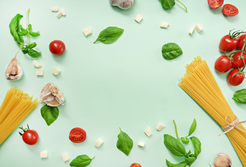 food ingredients on green table