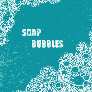 Soap bubbles, foam, suds vector background with place for text. 