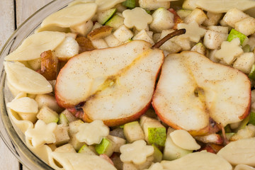 Unbaked spicy pear pie. Ready to bake.