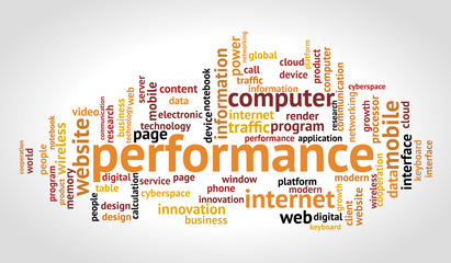 Performance word cloud on white background. Technology and web concept.