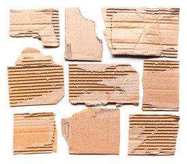 cardboard pieces isolated on white background