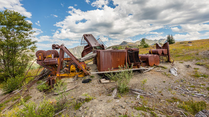 Fototapeta premium Rusty remains of the cable car. South Coldwater Ridge, Mount St Helens National Park, West Part, South Cascades in Washington State, USA