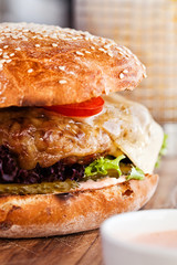 Home made hamburger with lettuce and cheese