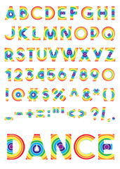 Decorative rainbow rings alphabet. Vector illustration.