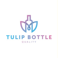 Logo combine tulip flower with bottle style in line outline trend illustrations