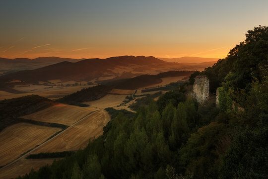 Warm sunrise over cereal fields