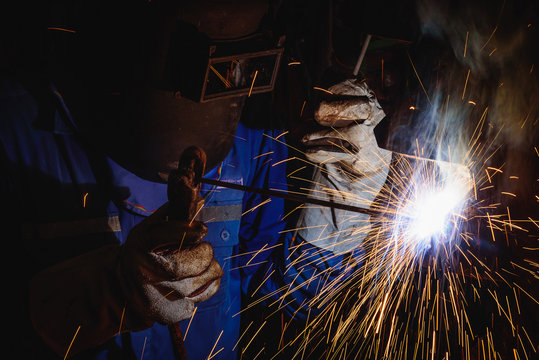 Welding steel structures and bright sparks in construction industry