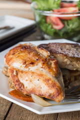 Food series : Pork and chicken steak with salad